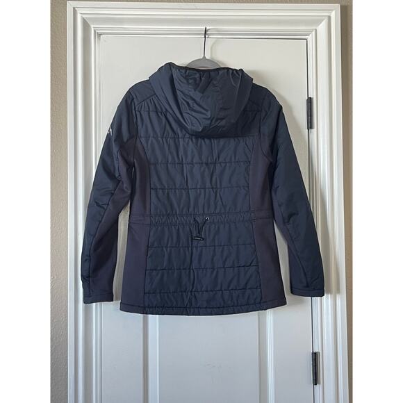 Women's HFX Stretch Hooded Puffer Jacket Coat Navy Small - Picture 9 of 9
